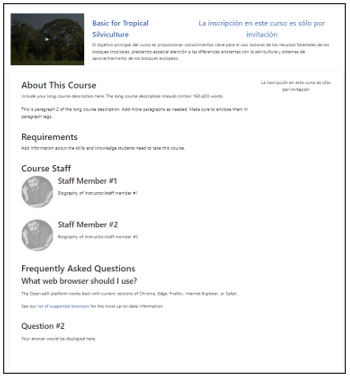 Screenshot of basic about course page.