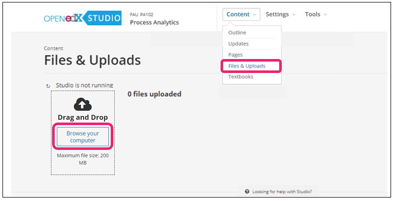 This show how to upload files in Studio.