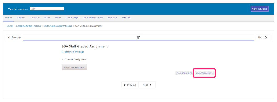 This image shows the Grading Submission option.